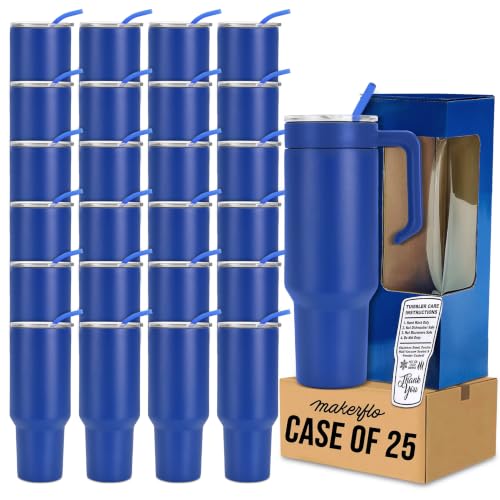 makerflo 40 oz Blue Powder Coated Tumbler Pack of 25 with MakerTwist™ System, Twist-On Handle Option (Handle Sold Separately) Customizable Blank Tumbler, Ideal for Laser Engraving, UV DTF, Epoxy - color: Blue, size: Case of 25
