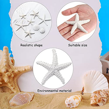 Sumind 8 Pcs White Starfish and Scallop Shells Decor White Aquarium 1-4 Inch Mixed Fish Tank Decor Resin Natural Beach Sea Shells Decorations for DIY Crafts Wedding Party Beach Home