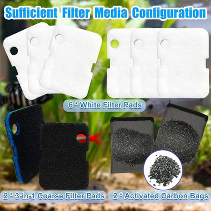 10PCS Replacement Filter Kit for Cascade 700/1000 CCF2UL/CCF3UL Aquarium Floss Media, 2 Upgraded Carbon-Coarse-Activated Carbon Filter Pads, 6 White Floss, 2 Activated Carbon Bags