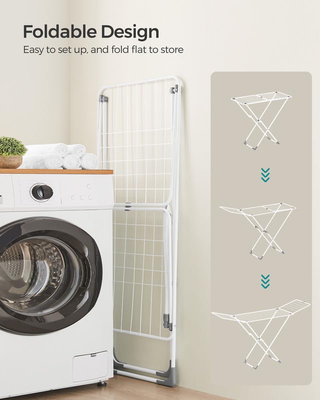SONGMICS Clothes Drying Rack, Foldable, Heavy Duty, 2 Gullwings - color: White, style: 2 Gullwings（19.7"D)