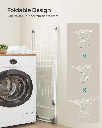 SONGMICS Clothes Drying Rack, Foldable, Heavy Duty, 2 Gullwings - color: White, style: 2 Gullwings（19.7"D)