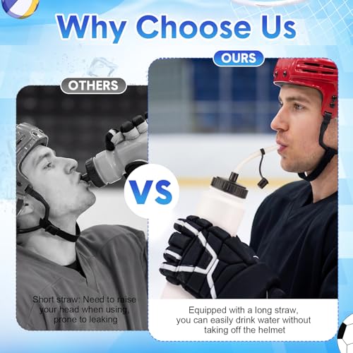 8 Pack Hockey Water Bottles 1 Liter Easy Squeeze Plastic 34 oz Sports Water Bottles with Long Straws for Hockey, Lacrosse, Football, Soccer, Baseball, Gym Sports Helmets(White) - color: White