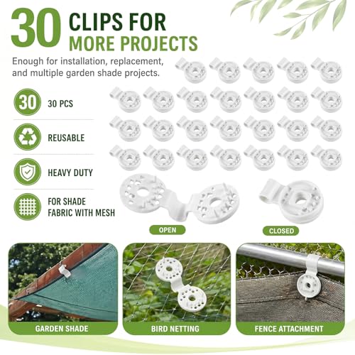 Frienda 30 Pcs White Round Shade Cloth Plastic Clips Reusable Heavy Duty Sunshade Fabric Net Clips Attachment and Placement for Sun Shade Net Anti Bird Garden Waterproof Netting Accessories - color: White