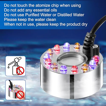 WINTS Mist Maker,12 LED Mister Fogger Water Fountain Pond Fog Machine Atomizer Air Humidifier, Fountain Mister Fogger with Splashing Guard Perfect for Fountain Pond Halloween (Sliver) - color: Sliver
