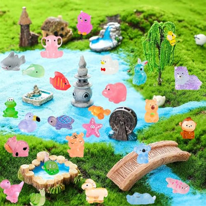 50Pcs Unique Mini Resin Animals Variety Pack, Glow in the Dark Miniature Figures Bulk, Small Luminous Animal Figurines for DIY Crafts Miniature Garden Aquarium Terrarium Office Home Decoration