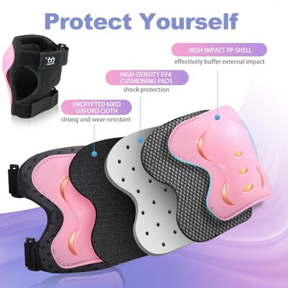 Kids Youth Adult Protective Gear Set Adjustable Knee Elbow Wrist Guards - color: Pink, size: Large