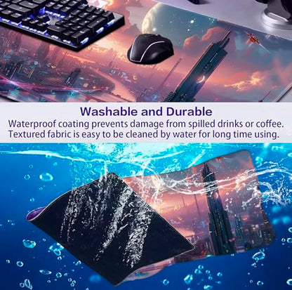 Digital Night Scene Office Art Desk Mat, Female Learning Computer Mouse Mat | The Surface Of The Mouse Pad Is Designed With Fiber Woven Material, And The Base Is Made Of Natural Anti Slip Rubber. - color: City Night Scene