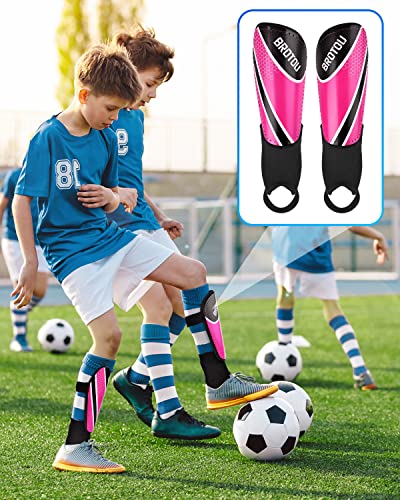 BROTOU Shin Guards Soccer Youth, Soccer Shin Guards for Kids 3-15 | Light Weight Adjustable Straps Shin Pads Protection Equipment with Ankle and Leg Calf Protection - color: PINK, size: Medium