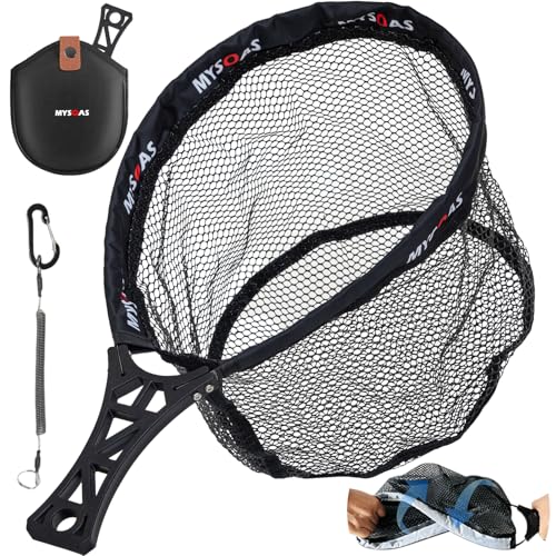 Fly Fishing Net – Collapsible Foldable Tenkara Kayak Landing Net for Trout & Backpacking, Ultralight Compact Hiking Fishing Net with Rubber Coated Mesh for Catch & Release