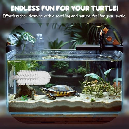 Turtle Toys for Aquatic Turtle Tank Accessories, Turtle Brush with Suction Cup, 4 Turtle Toy Balls Turtle Aquarium Accessories, Turtle Accessories for Tank