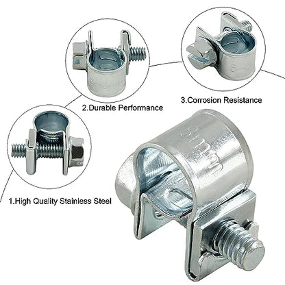 12pcs Gas Line Clamp(6-8mm), Zinc Plated Mini Fuel Hose Clamp Adjustable Tube Clamp for Pipe Fuel Line - size: 6-8mm