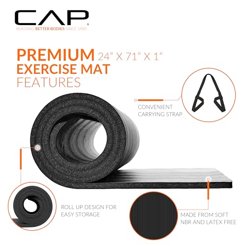 CAP 1" Extra Thick Yoga Mat, Exercise Mat with Strap, Multiple Colors - color: Blue