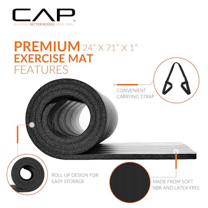 CAP 1" Extra Thick Yoga Mat, Exercise Mat with Strap, Multiple Colors - color: Blue