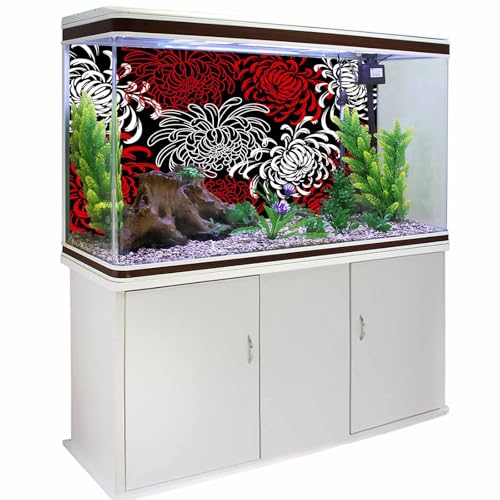 T&H XHome Aquarium Décor Backgrounds Red Black White Abstract Floral Pattern Fish Tank Background Aquarium Sticker Wallpaper Decoration Picture PVC Adhesive Poster 48.8" W x 20.4" H