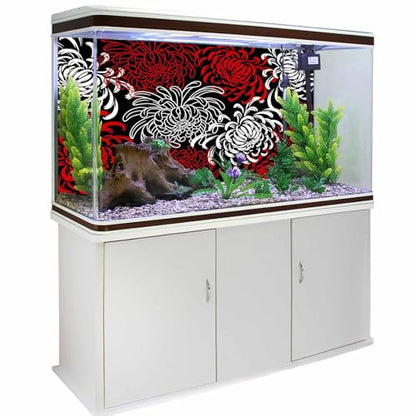 T&H XHome Aquarium Décor Backgrounds Red Black White Abstract Floral Pattern Fish Tank Background Aquarium Sticker Wallpaper Decoration Picture PVC Adhesive Poster 48.8" W x 20.4" H