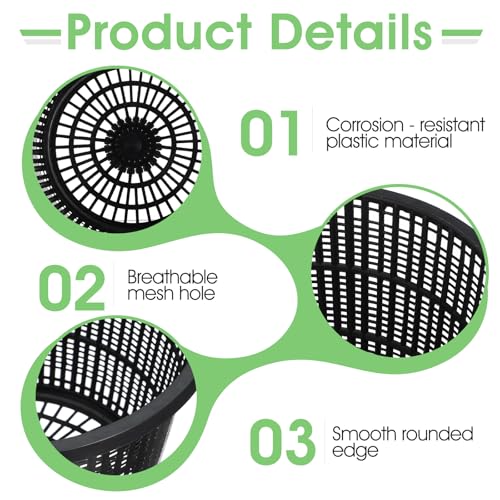 5 Pcs Net Pots for Hydroponics, 8.35 Inch Black Pond Plant Baskets, Hydroponic Cups with Slotted Mesh for Aquatic Plants, Orchids, Nursery & Indoor/Outdoor Growing