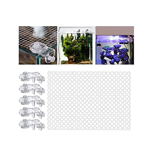 Aquarium Screen Net Cover Anti-Jumping Mesh Guard 20.87x27.56 Inch with 5 Clips