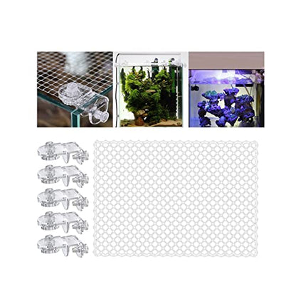 Aquarium Screen Net Cover Anti-Jumping Mesh Guard 20.87x27.56 Inch with 5 Clips