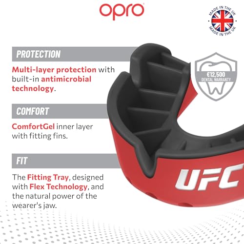 OPRO Silver Level UFC Moldable Mouth Guard, Essential Fit, Red/Black - color: Red/Black, size: Adult (Age 10+)