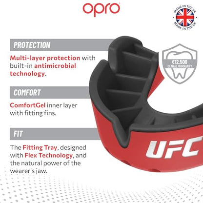 OPRO Silver Level UFC Moldable Mouth Guard, Essential Fit, Red/Black - color: Red/Black, size: Adult (Age 10+)