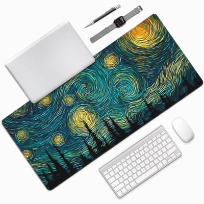 XXL Gaming Mouse Pad 35.4 x 15.7 Inch, Large Desk Mousepad with Starry Sky Design, Water-Resistant, Stitched Edges, Non-Slip Rubber Base Desk Mat - color: Starry Sky