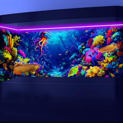 36X24IN Blacklight Ocean HD 3D Black Light Aquarium Background UV Reactive Octopus Background Terrarium Background with 10 EVA Double-Sided Tape with 10 EVA Double-Sided Tape - size: 36X24in/90X60cm