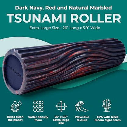 Oceanfoam Tsunami Roller - XL Soft Density Foam (Dark Navy, Red & Natural) - color: Dark Navy, Red & Natural Marbled