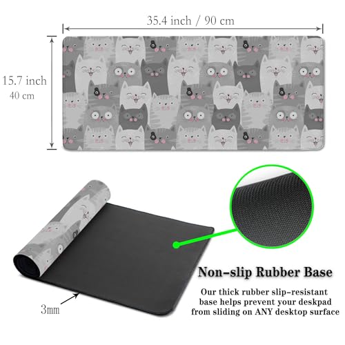 Keyboard Mouse Pad Funny Gray Cats, Large Mousepads Computer Desk Mat, XXL Gaming Mouse Pad Non-Slip Rubber Base Waterproof with Stitched Edges, 35.4 X 15.7 inch for Work/Game/Office/Home - color: Funny Grey Cats