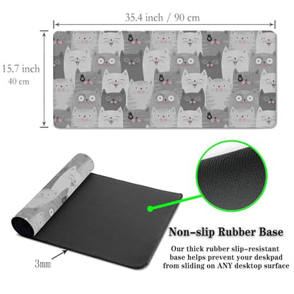 Keyboard Mouse Pad Funny Gray Cats, Large Mousepads Computer Desk Mat, XXL Gaming Mouse Pad Non-Slip Rubber Base Waterproof with Stitched Edges, 35.4 X 15.7 inch for Work/Game/Office/Home - color: Funny Grey Cats