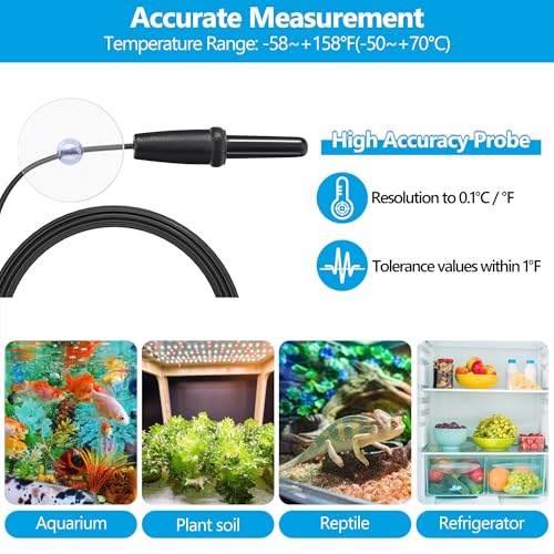 Aquarium Thermometer with Large LCD Display Fahrenheit/Celsius(℉/℃) Fish Tank Thermometer for Aquarium Reptile Terrarium Digital Water Thermometer with Suction Cup - size: 1 Pack