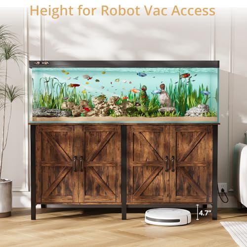 VOWNER 100-150 Gallon Fish Tank Stand with Power Outlet, Heavy Duty Aquarium Stand with Cabinet Storage for Fish Tank, Turtle Tank, Reptile Terrarium, 60" L*23.6" W Tabletop, 2200 LBS Capacity, Brown - color: Brown