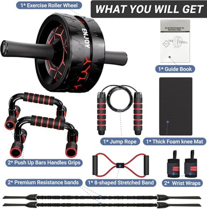 Readaeer Ab Roller Wheel, Ab Exercise Wheels Kit with Ab Roller, Resistance Bands, Knee Mat, Jump Rope, Push-Up Bar