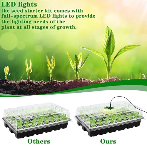 3 Pack Seed Starter Tray Kit with Grow Light Germination Trays with Humidity Dome, 120 Peat Pellets, Gardening Tools, Plant Labels, Plant Growing Trays for Seeds Growing Starting, Black - color: Black