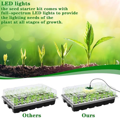 3 Pack Seed Starter Tray Kit with Grow Light Germination Trays with Humidity Dome, 120 Peat Pellets, Gardening Tools, Plant Labels, Plant Growing Trays for Seeds Growing Starting, Black - color: Black