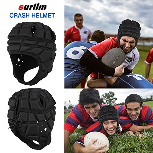 Surlim Soft Shell Flag Football Helmet, Padded Rugby Scrum Cap for 7v7 - color: BLACK, size: Large