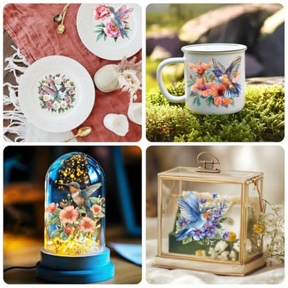 Peacoblue 18 Sheets Rub on Transfers for Crafts, Hummingbird 3.6"x3.9" UV DTF Cup Wraps Waterproof Rub on Cold Transfers Stickers for Wood Glass Metal Cup Tumblers Mirrors Mugs Home Decor - style: Hummingbird