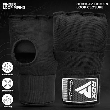 RDX Gel Boxing Hand Wraps Inner Gloves Men Women, Quick 100cm Long Wrist Straps, Elasticated Padded Fist Under Mitts Protection, Muay Thai MMA Kickboxing Martial Arts - color: Black, size: Small