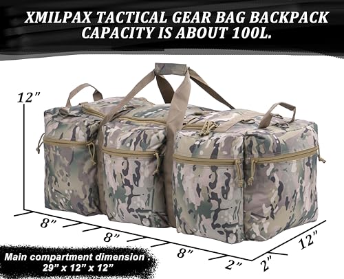 100L Large Military Duffle Bag Deployment Duffel Bag Sports Equipment Travel Luggage Bag with Detachable Backpack Straps… - color: AT Camo