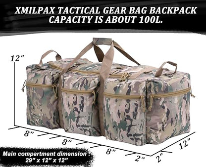 100L Large Military Duffle Bag Deployment Duffel Bag Sports Equipment Travel Luggage Bag with Detachable Backpack Straps… - color: AT Camo