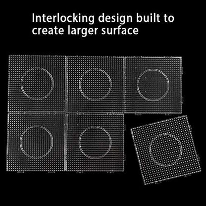 Fuse Bead Boards, 6Pcs 5mm Large Square Clear Plastic Beads Pegboards with 2Pcs Tweezers and 6Pcs Lroning Paper for Kids Craft