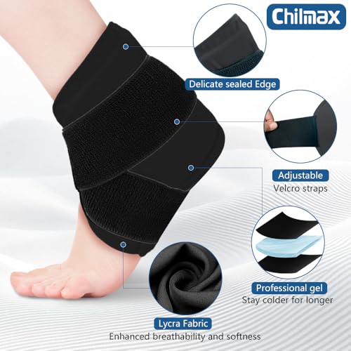 Ankle Heel Ice Pack Wrap Brace for Swelling,Gel Cold/Hot Therapy Wrap for Sprained Ankle, Achilles Tendonitis, Plantar Fasciitis,Foot Pain,Adjustable Strap,Reusable Compression Wrap (Black) - color: Black
