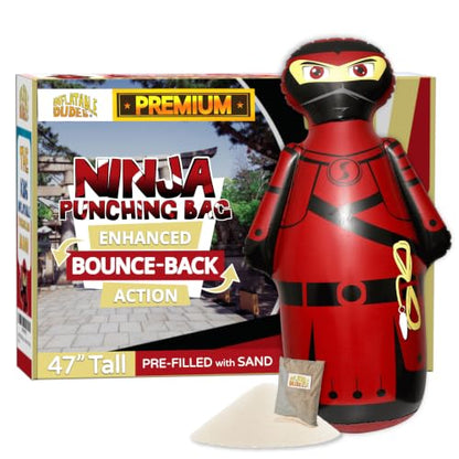 INFLATABLE DUDES Kids Punching Bag- Bop Bag | Sand-Base - color: Red Samurai Standard Ninja | Pre-filled with Sand, size: 47"