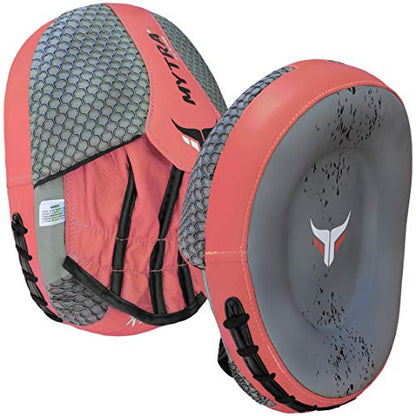 Mytra Fusion Real Leather Target Focus Mitt for Boxing, Punching, Training and Kick Boxing - color: Grey/Pink