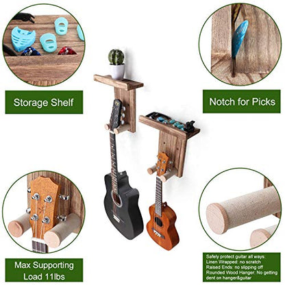 Keebofly Guitar Wall Mount Hanger with Shelf & Pick Holder, 2 Pack - color: 2 Pack_Rustic Brown