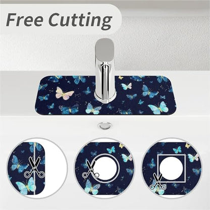 Kitchen Sink Splash Guard，Luminous Butterfly-1 Faucet Mat Sink Gadgets-Super Absorbent Fast Drying Mat Drip Catcher for Kitchen, Bathroom,Sink Mat, Dish Drying Mat, Bathroom(15" X 5.5" ) - color: Luminous Butterfly-1