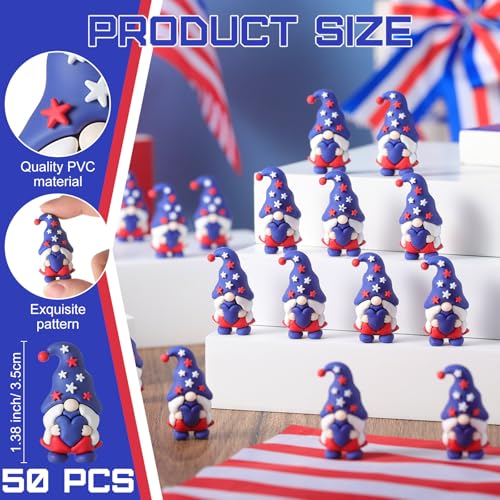 DoubleFill 100 Pcs 4th of July Mini Gnome Figurine Patriotic Gnomes Decoration Memorial Day Table Centerpieces Miniature Independence Day Red White Blue Star Ornament for Party Gifts Home Table Decor