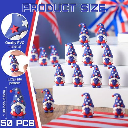 DoubleFill 100 Pcs 4th of July Mini Gnome Figurine Patriotic Gnomes Decoration Memorial Day Table Centerpieces Miniature Independence Day Red White Blue Star Ornament for Party Gifts Home Table Decor