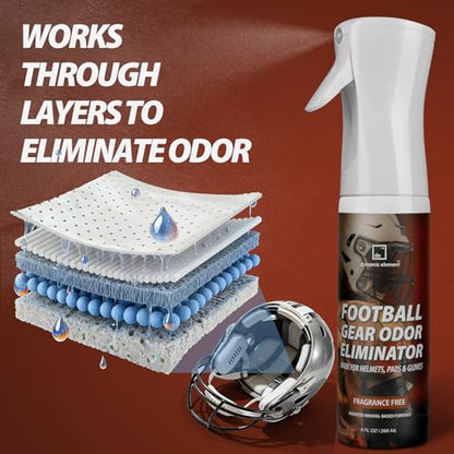 Football Gear Odor Eliminator Spray, Unscented, 9 fl oz | Mineral-Based, Tough on Sweat Odor, Safe for Skin, Deodorizes Football Pads, Helmets, Shoulder Gear & Cleats