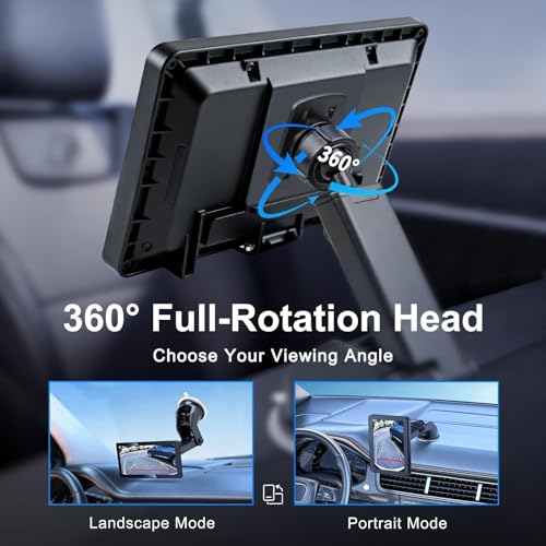 EWAY Suction Cup Mount for CarPlay Display, Backup Camera Monitor, Extended Arm with 360° Rotation, 4-Tab Bracket Replacement Dashboard Windshield Holder for 7-11" Apple Carplay, Android Auto Screens