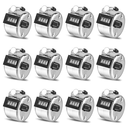 12 Pcs Hand Tally Counter 4-Digit Lap Counter Clicker, Manual Mechanical Handheld Pitch Click Counter with Finger Ring for School Golf & Knitting Row Croche